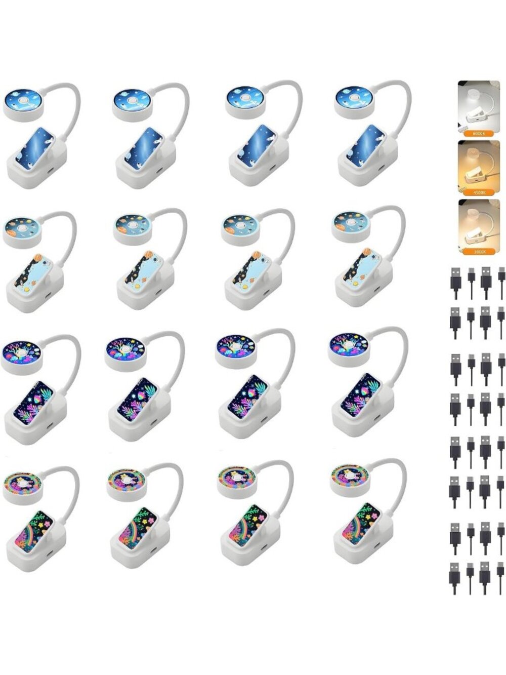 16 Pack Rechargeable Clip-On Book Lights for Night Reading, Adjustable